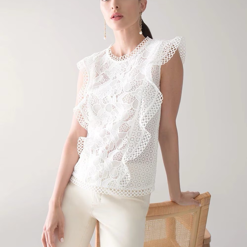 WHBM Ruffle & Lace Sleeveless Top